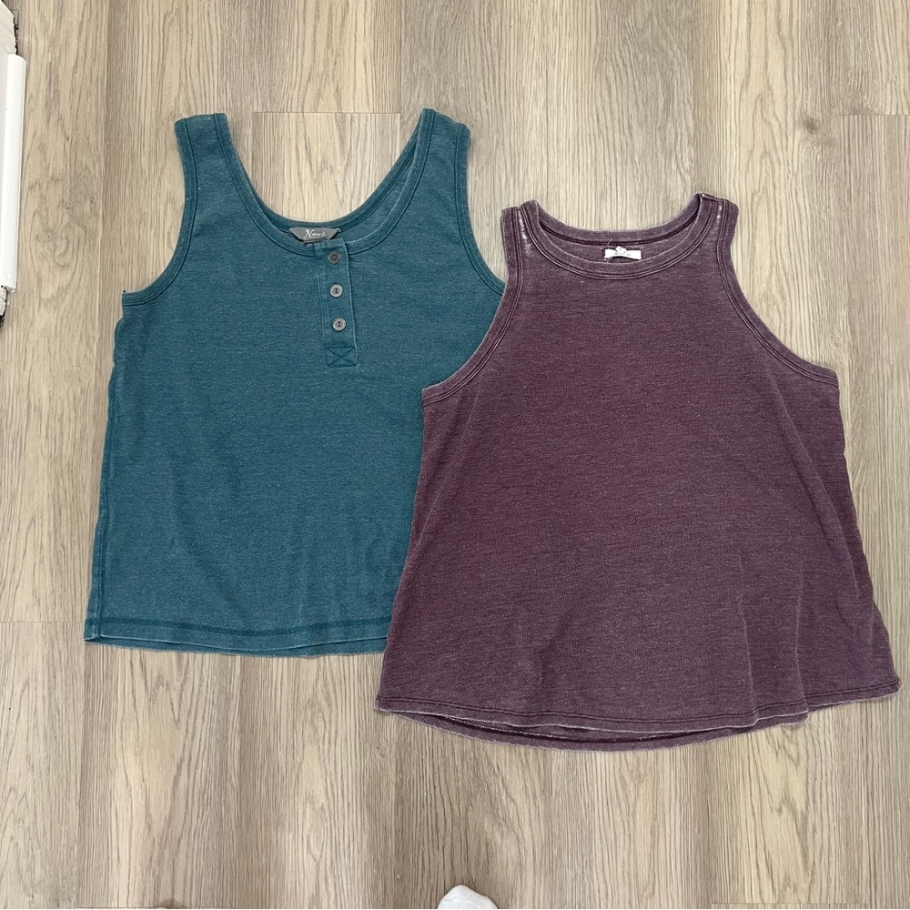 Women’s Knit Sleeveless Top Set - Teal and Purple - Large